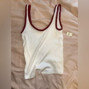 Aerie White Scoop Neck Tank Top with Red Trim